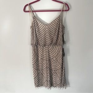 NWT Adrianna Papell Beaded Nude Cocktail Dress Sz 8